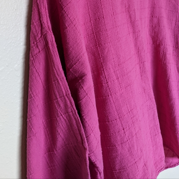 Fuschia EzzEWear Top Blouse 3/4 Sleeve Sz Large Made in Canada cotton barbiecore - Picture 3 of 7